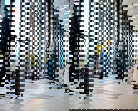 Business travelers in airport terminal