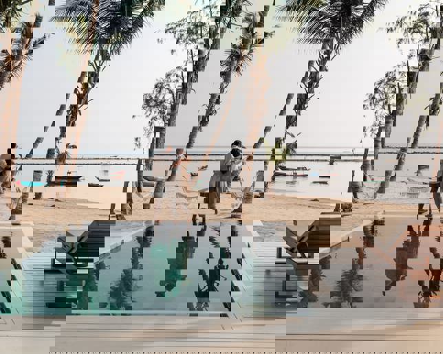 Enjoying moment by the pool 