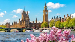 View of the Houses of Parliament with the Thames in the foreground