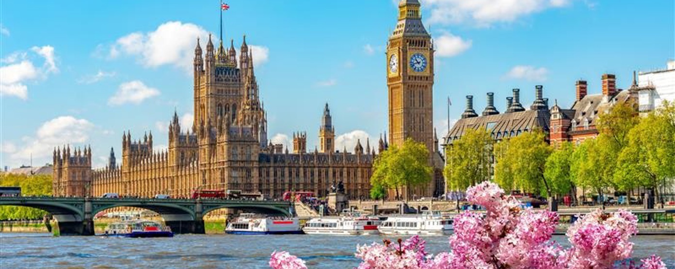 View of the Houses of Parliament with the Thames in the foreground