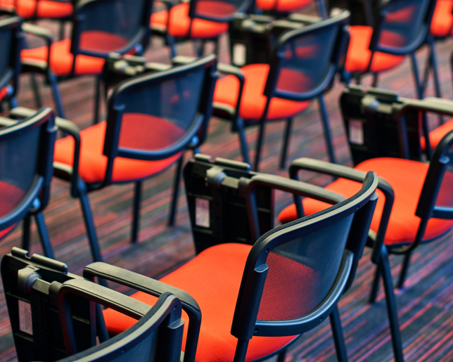 Red and black conference chairs