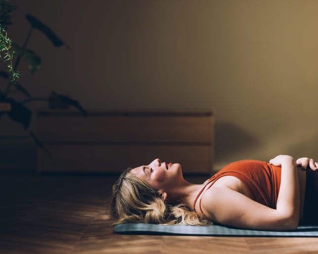 Practicing yoga, relaxation exercise