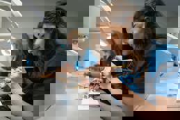 Dental technicians preparing dentures