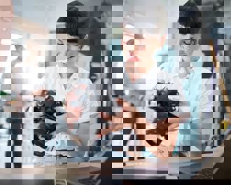 Photographer reviewing photoshoot results