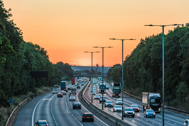 Motorway with a sunset background