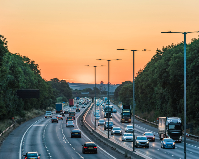 Motorway with a sunset background