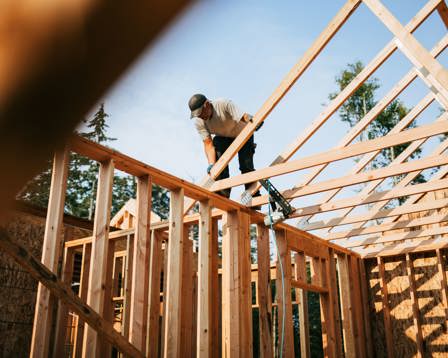 Construction Crew Framing of New Home