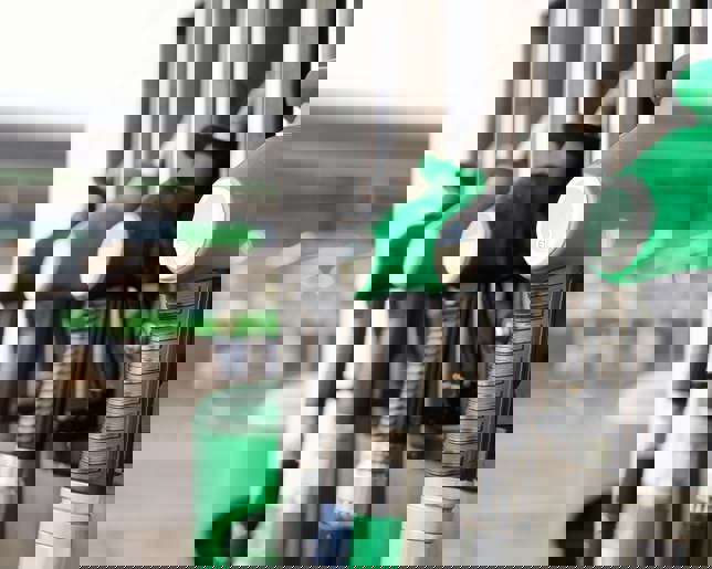 Gas station with diesel petrol nozzles