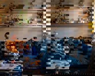 Relaxing with daughter at home