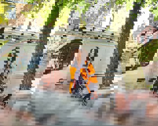 Engineer arriving job commercial vehicle