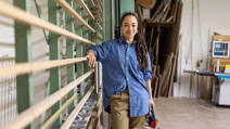 Woman at carpentry workshop