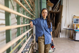 Woman at carpentry workshop
