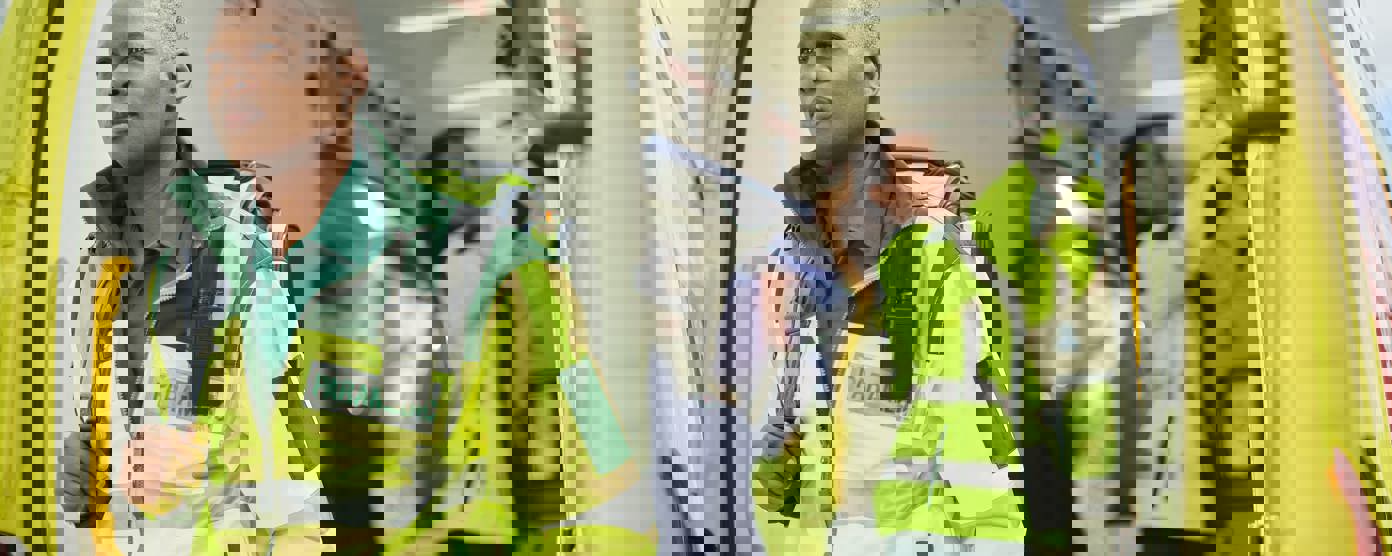 Ambulance paramedic arriving scene