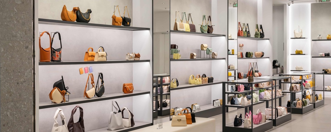 designer handbags in a luxury store