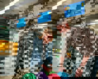 Couple choosing bowling balls