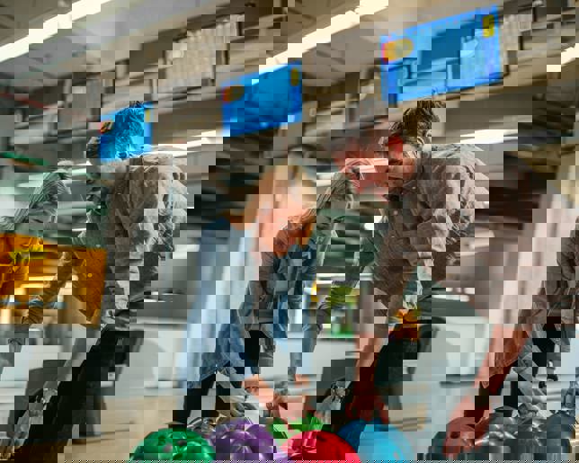 Couple choosing bowling balls