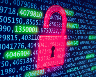 Red unlocked padlock over scrolling binary numbers, symbolizing a cybersecurity data breach.