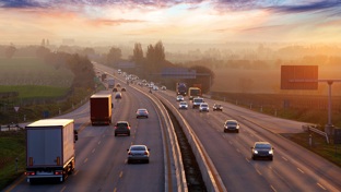 Aerial view of cars on a motorway
