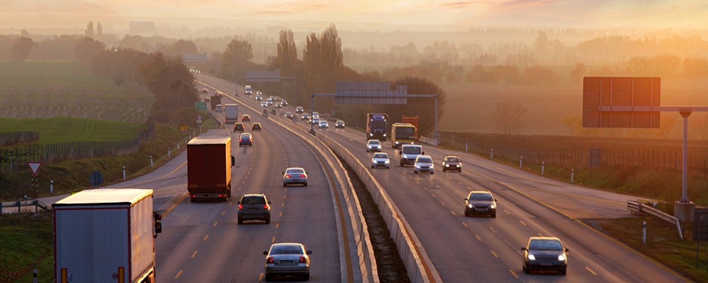 Aerial view of cars on a motorway