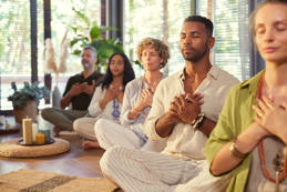 Multiethnic people meditation