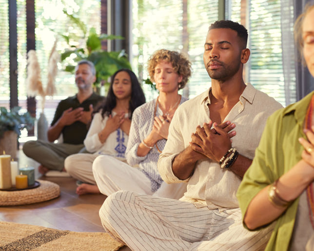 Multiethnic people meditation