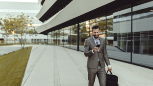 A man coming out of office