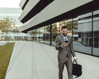 A man coming out of office