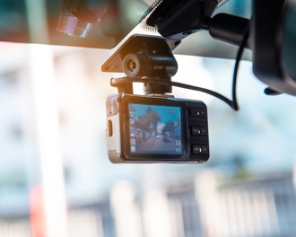 Close up of a dash cam in a car