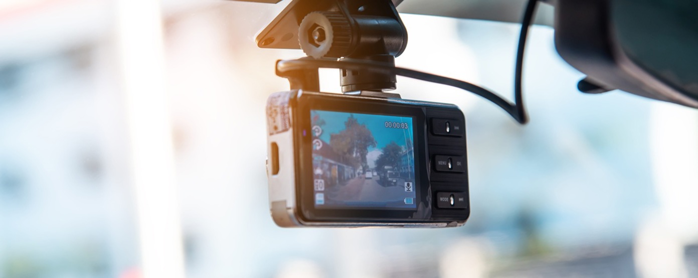 Close up of a dash cam in a car