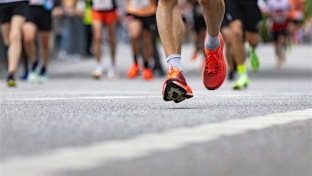 Close up of marathon runners feet 