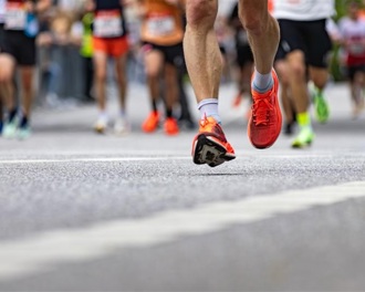 Close up of marathon runners feet 