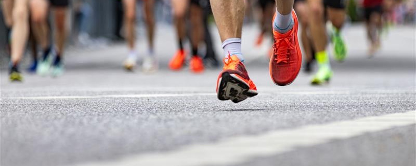 Close up of marathon runners feet 